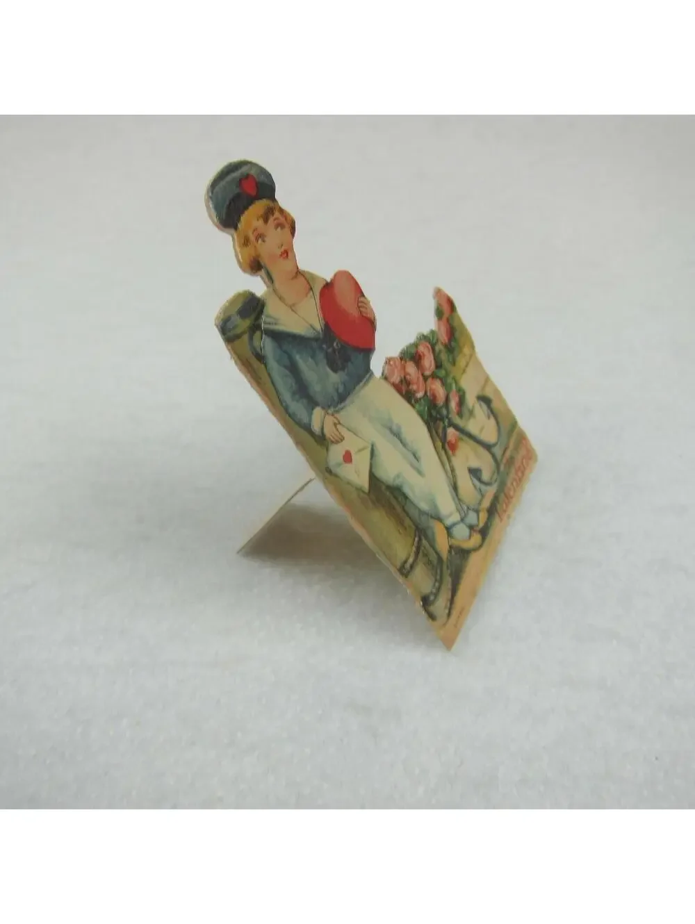 Vintage Valentine Die Cut Stand Up Boy Sailor Heart Rose Bush 1920s-30s Germany